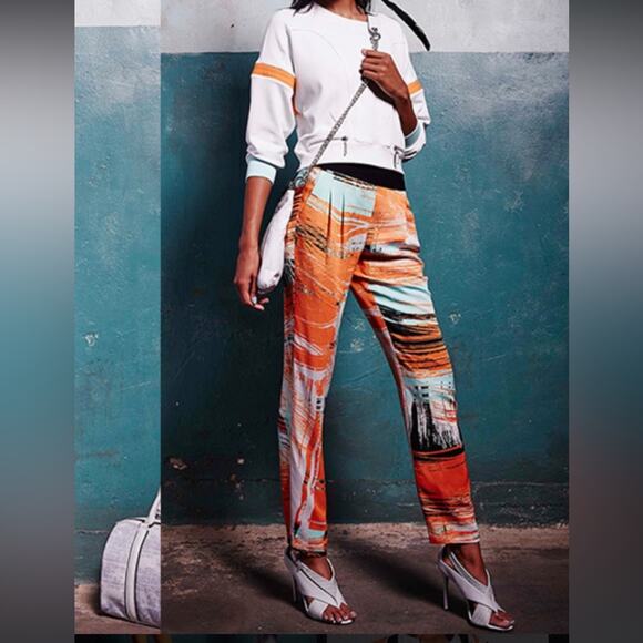 L.A.M.B. Gwen Stefani Silky Straight Leg Vibrant Multi Paintbrush Trouser Po…